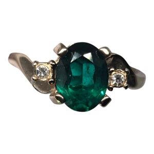 Elegant Green Rhinestone With Crystal Stone Accent Yellow Gold Filled Ring Sz 4